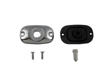 Load image into Gallery viewer, V-Twin brake rear master cylinder reservoir top cover, motorcycle brake component with metal finish and mounting details.