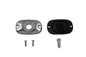 V-Twin brake rear master cylinder reservoir top cover, motorcycle brake component with metal finish and mounting details.