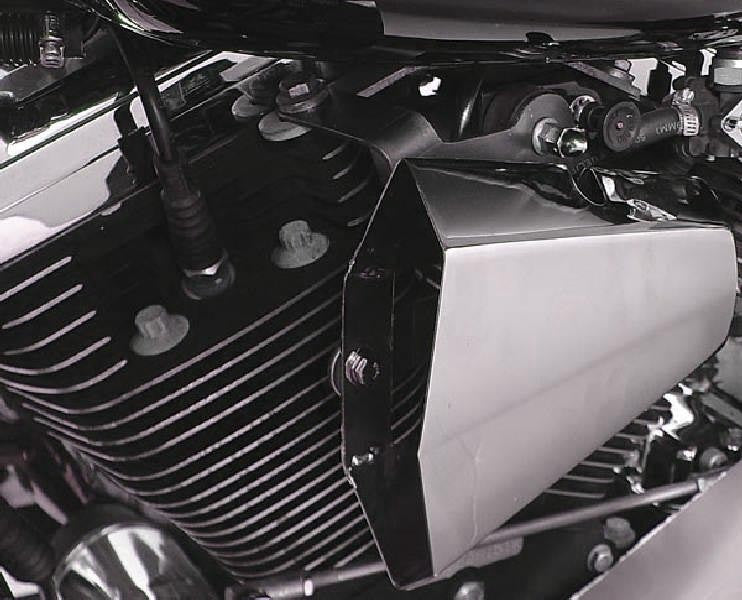 Chrome V-TWIN air scoop engine cover with V-TWIN branding for motorcycle engines, shown in the image.