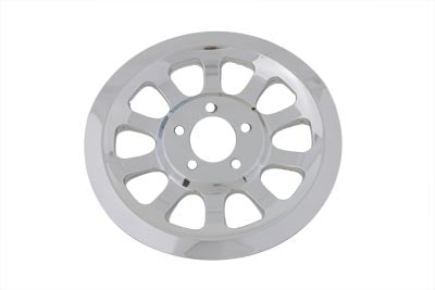 Chrome V-Twin Outer Pulley Cover with 66 teeth for drive line applications, designed for V-Twin motorcycle models.