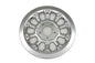 Chrome V-TWIN Magnum Pulley Cover with 70 teeth for drive line, showcasing detailed metal finish and gear design.