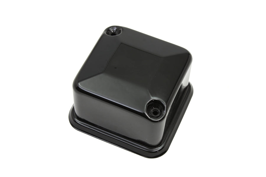 V-TWIN Black 6 Volt Mechanical Regulator Cover for electrical systems, featuring a sleek black finish and mounting details.