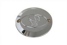 Load image into Gallery viewer, Chrome V-TWIN Skull Ignition System Cover with 2-hole design for motorcycle electrical system, horizontal style.