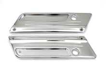 Load image into Gallery viewer, V-TWIN Wyatt Gatling saddlebag face plate for motorcycle seat and saddlebag, featuring detailed metal design and mounting hardware.