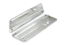 Load image into Gallery viewer, V-TWIN Wyatt Gatling saddlebag face plate for seat and saddlebag, featuring a detailed metal design and chrome finish.
