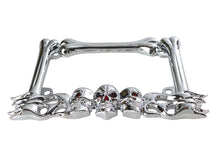 Load image into Gallery viewer, Chrome V-Twin skull style license plate frame with lighting accents, designed for custom motorcycle or vehicle decoration.