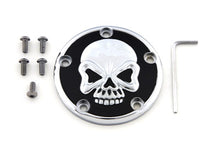Load image into Gallery viewer, Chrome V-Twin skull design ignition system cover with five-hole mounting for motorcycle electrical components.