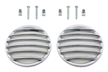 Load image into Gallery viewer, Chrome V-Twin turn signal lens grille set for motorcycle lighting, featuring a sleek, reflective chrome finish and detailed grille design.