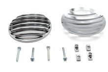 Load image into Gallery viewer, Chrome V-TWIN turn signal lens grille set for motorcycle lighting, featuring a sleek, shiny finish and classic design.
