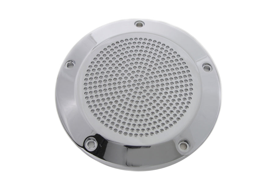 V-Twin chrome perforated 5-hole derby cover for drive line, featuring a stylish design and durable construction.