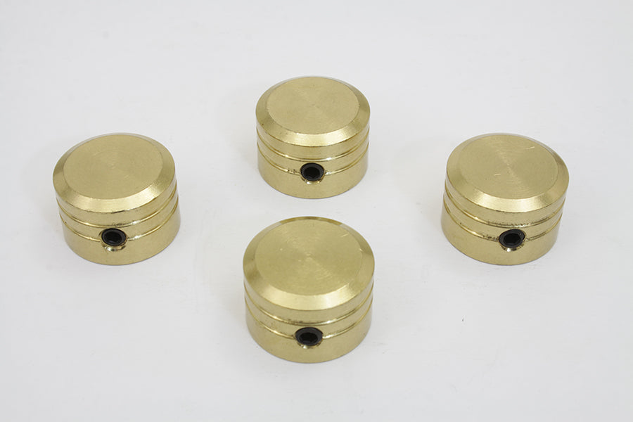 V-TWIN brass cylinder head bolt cover for engine, showing polished metal finish and detailed design.