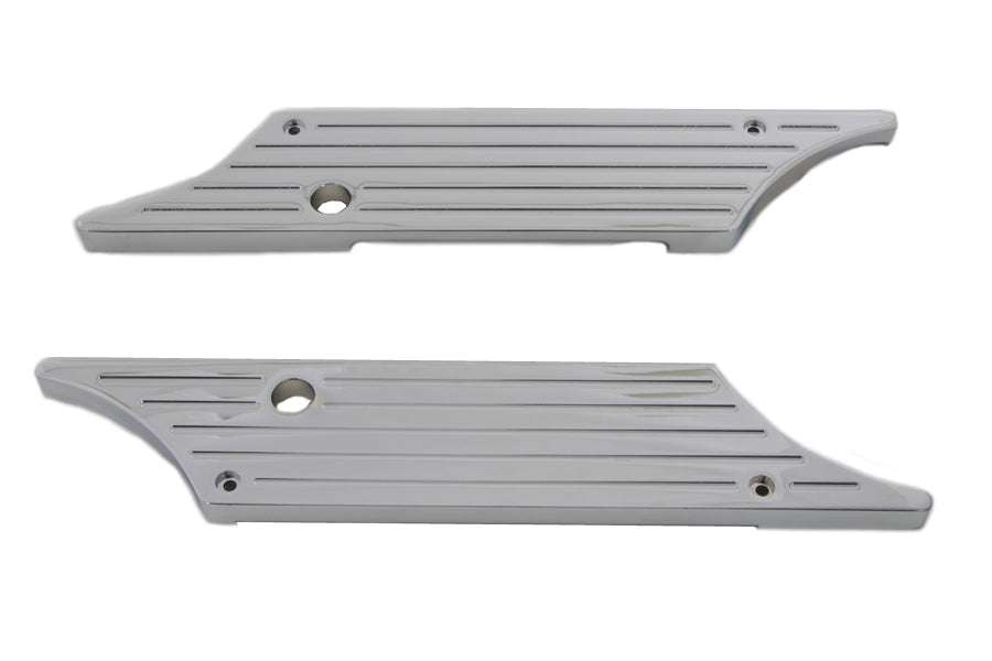 V-TWIN Wyatt Gatling saddlebag face plate for seat and saddlebag, featuring a detailed metal design for motorcycle customization.