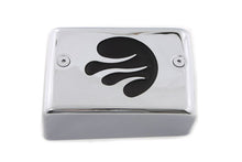 Load image into Gallery viewer, V-TWIN chrome ignition module cover with black flame design for electrical system, showcasing durable metal construction.