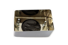 Load image into Gallery viewer, V-TWIN chrome ignition module cover with black flame design for electrical system, showcasing detailed metal finish and branding.