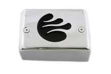 Load image into Gallery viewer, V-TWIN chrome ignition module cover with black flame design, electrical component accessory for motorcycle ignition systems.