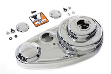 Load image into Gallery viewer, V-TWIN chrome 45-inch outer primary cover kit for side valve motorcycle engine, featuring polished chrome finish.