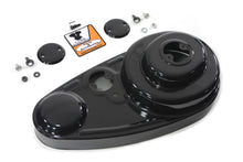 Load image into Gallery viewer, Black 45-inch V-Twin Outer Primary Cover Kit for side valve motorcycle, featuring a sleek black finish and detailed design.