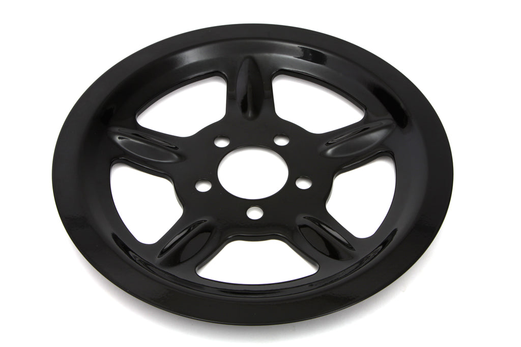 V-Twin black rear pulley cover with 68 teeth for drive line, featuring a sleek design and durable construction.