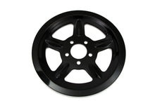 Load image into Gallery viewer, V-Twin black rear pulley cover with 68 teeth for drive line, showing the polished metal finish and gear teeth detail.