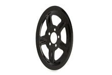 Load image into Gallery viewer, V-Twin black rear pulley cover with 68 teeth for drive line motorcycle engine, durable metal construction.