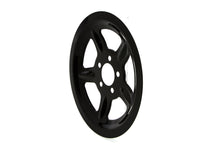 Load image into Gallery viewer, V-Twin black rear pulley cover with 68 teeth for drive line, showcasing the durable metal component and detailed teeth design.