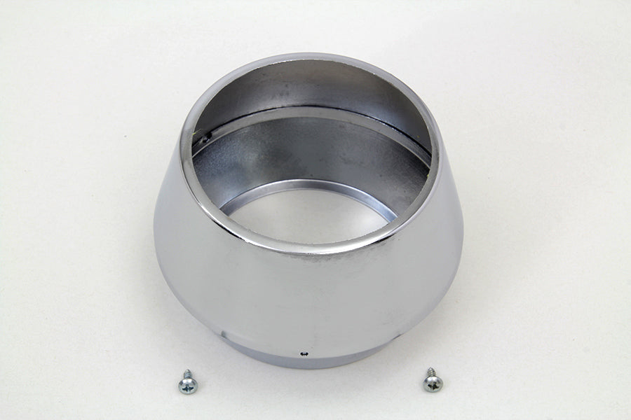 V-TWIN chrome tachometer cover for dash and gauge, shiny metal finish with mounting hardware visible.