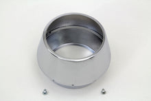 Load image into Gallery viewer, V-TWIN chrome tachometer cover for dash and gauge, shiny metal finish with mounting hardware visible.