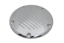 Load image into Gallery viewer, V-Twin chrome grooved 5-hole derby cover for drive line, featuring polished chrome finish and detailed grooved design.
