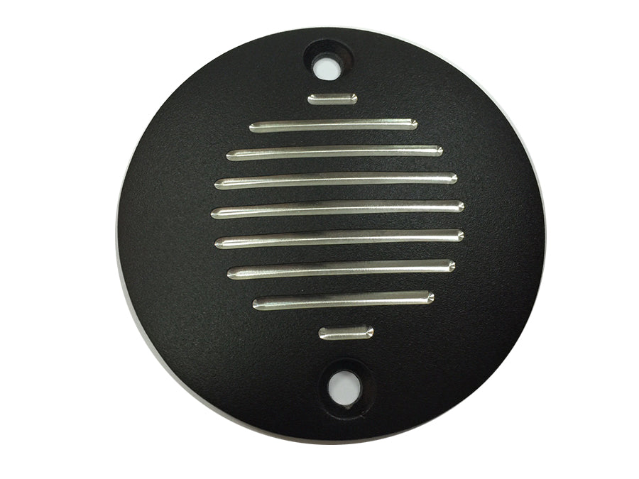 Black V-TWIN grooved ignition system cover with two holes, designed for electrical components on motorcycle engines.
