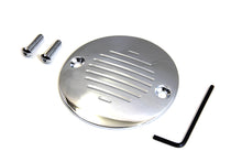 Load image into Gallery viewer, V-TWIN chrome grooved ignition system cover with two holes, designed for electrical motorcycle applications.