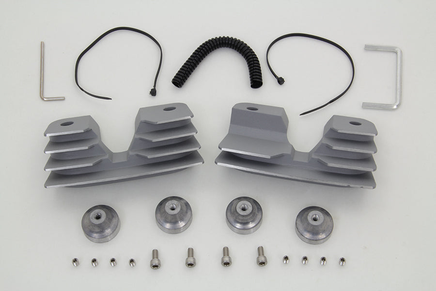 Silver V-Twin V-TWIN Head Bolt and Spark Plug Cover Kit for engine, featuring polished metal finish and detailed hardware design.