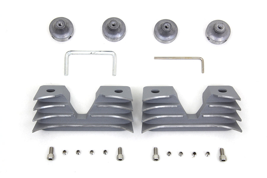 V-TWIN silver head bolt and spark plug cover kit for engine, featuring polished metal finish and detailed components.