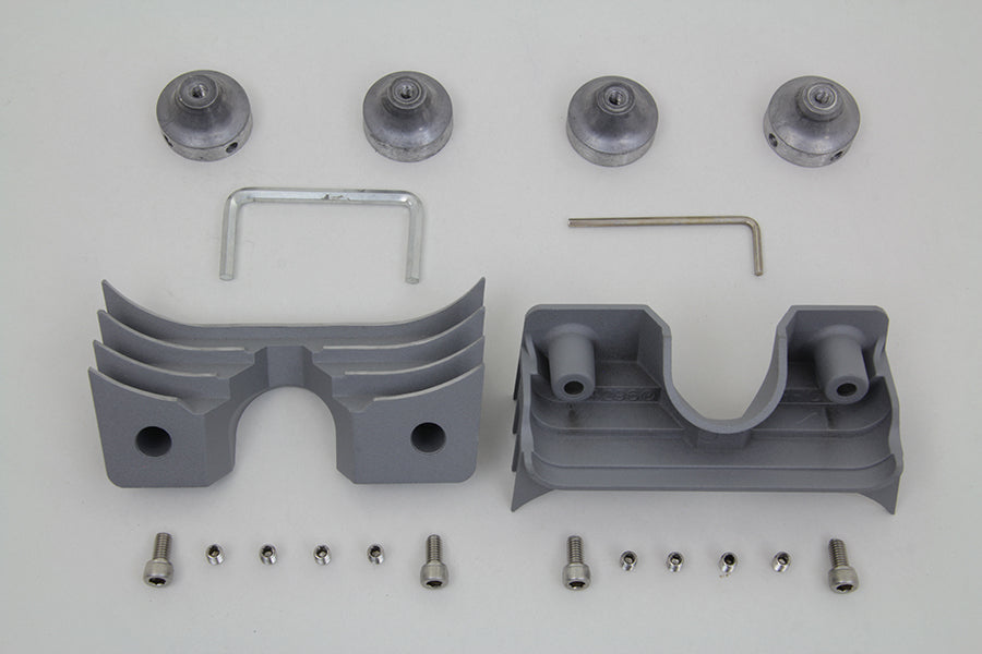 V-TWIN silver engine head bolt and spark plug cover kit with bolts and covers for motorcycle engine repair.