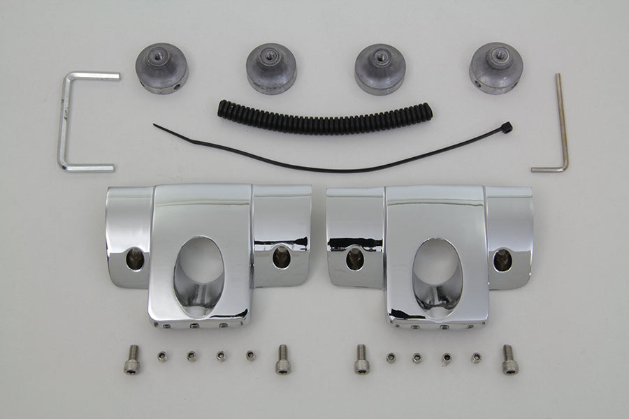 Chrome V-Twin head bolt and spark plug cover kit for motorcycle engine, featuring polished metal finish and detailed craftsmanship.