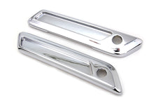 Load image into Gallery viewer, V-TWIN Wyatt Gatling saddlebag face plate set for motorcycle seat and saddlebag, with detailed metal design.