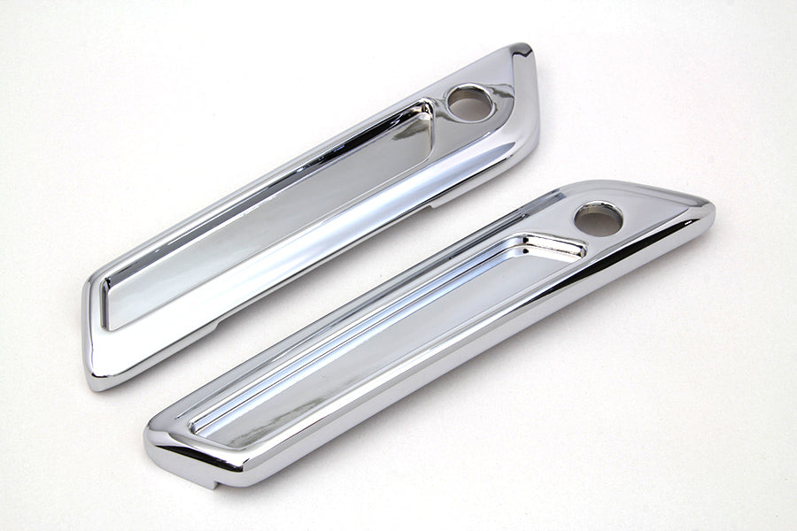 V-Twin Wyatt Gatling Saddlebag Face Plate Set for motorcycle seat and saddlebag with detailed metal design.