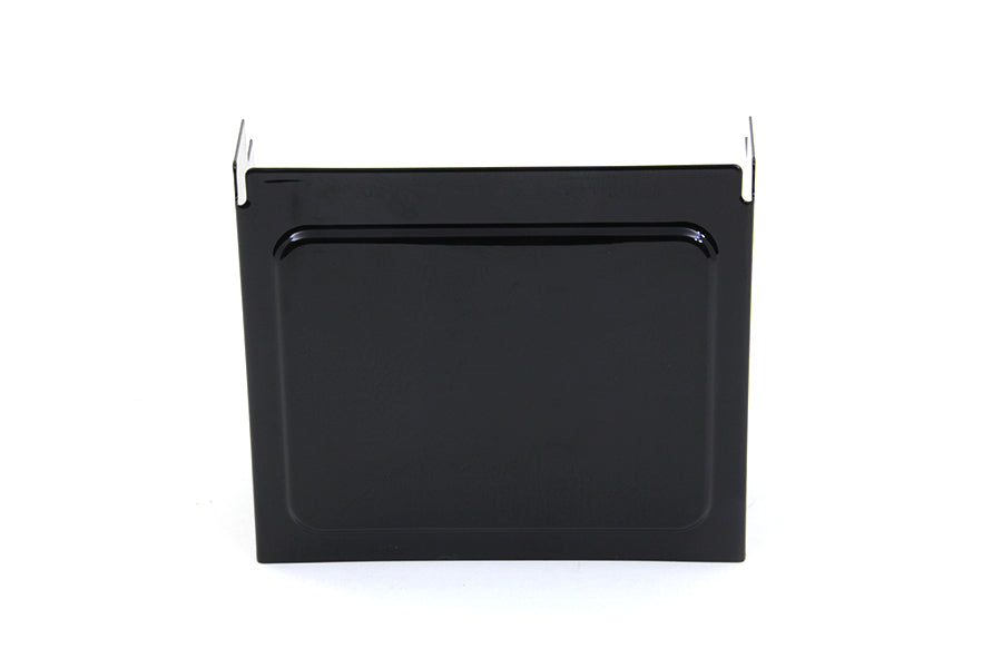 Black embossed V-Twin battery side cover for electrical systems, designed for motorcycle battery protection.