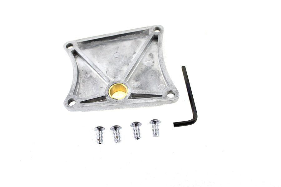 Polished V-Twin drive line inspection cover featuring a sleek, reflective finish for motorcycle maintenance and customization.