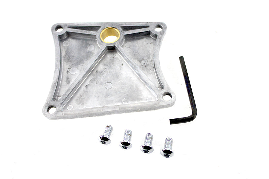 Polished V-TWIN drive line inspection cover, showcasing a sleek, shiny metal finish on a motorcycle component.
