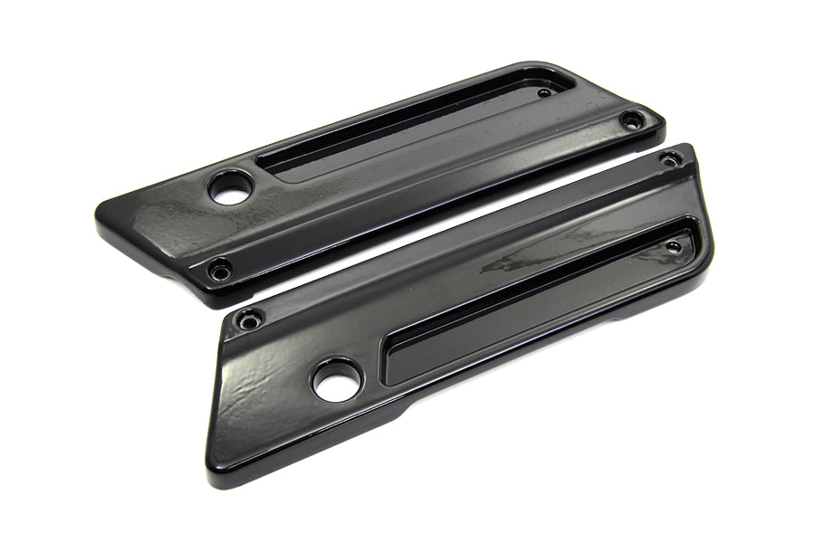 V-TWIN Wyatt Gatling saddlebag face plate for seat and saddlebag, featuring intricate metal design and chrome finish.