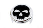 Chrome V-Twin Skull Horn Cover for motorcycle electrical system, featuring a detailed skull design on a shiny chrome finish.