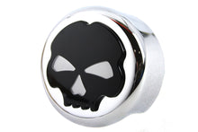 Load image into Gallery viewer, Chrome V-Twin Skull Horn Cover for motorcycle electrical system, featuring a detailed skull design and mounting hardware.