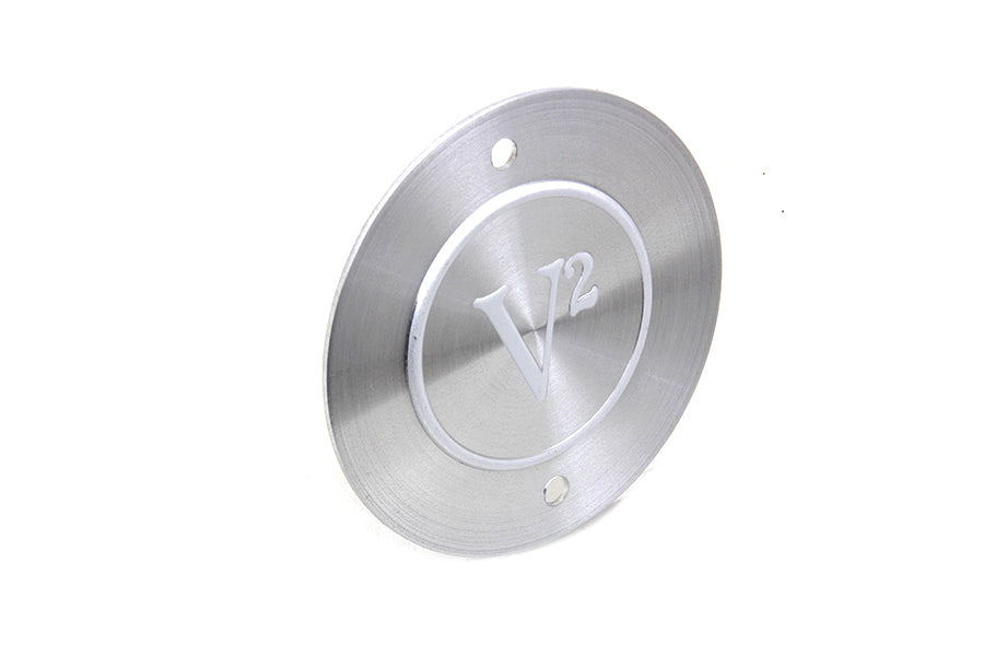 Bright silver V-TWIN V2 ignition system cover for electrical components, showcasing a sleek, durable metal finish.
