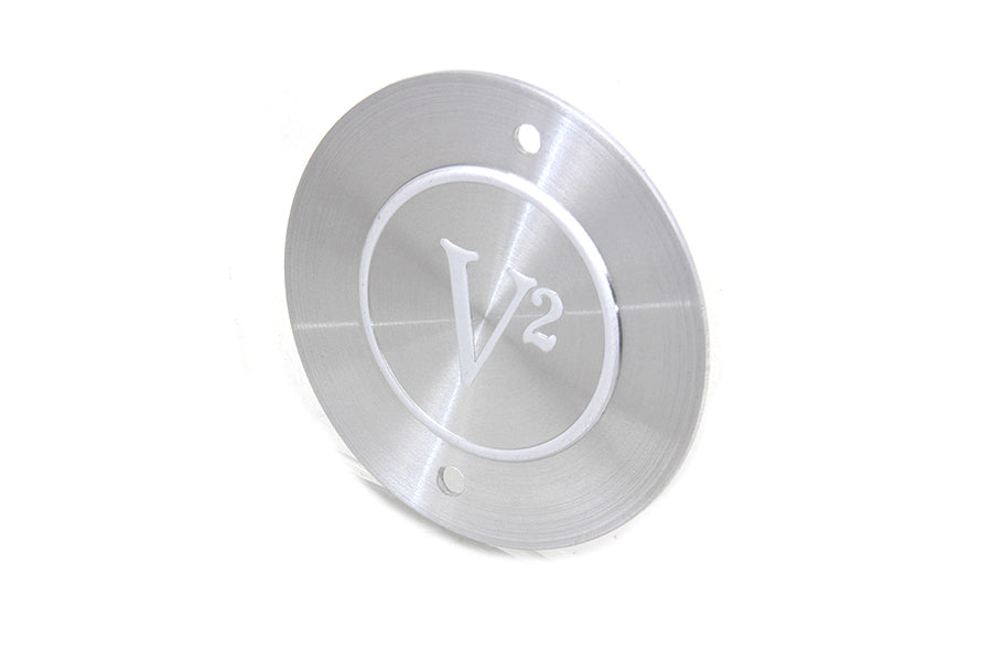 Bright silver V-TWIN V2 ignition system cover for electrical components, showcasing a sleek and durable motorcycle part.