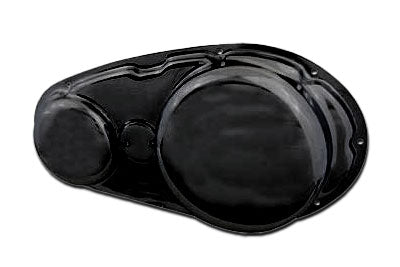 Black XLCH Primary Cover Drive Line by Paughco, showcasing a durable metal cover for Harley-Davidson motorcycle primary drive components.