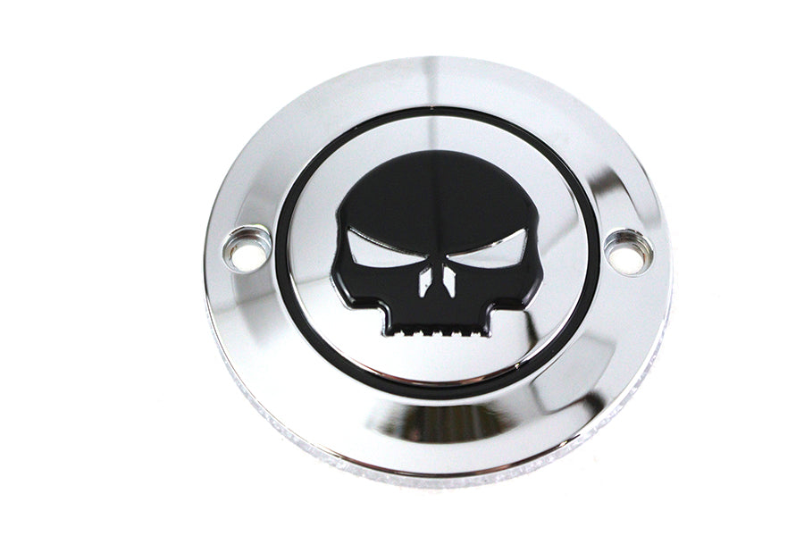 Chrome V-TWIN Skull Ignition System Cover with 2-Hole design, electrical accessory for motorcycle ignition system.