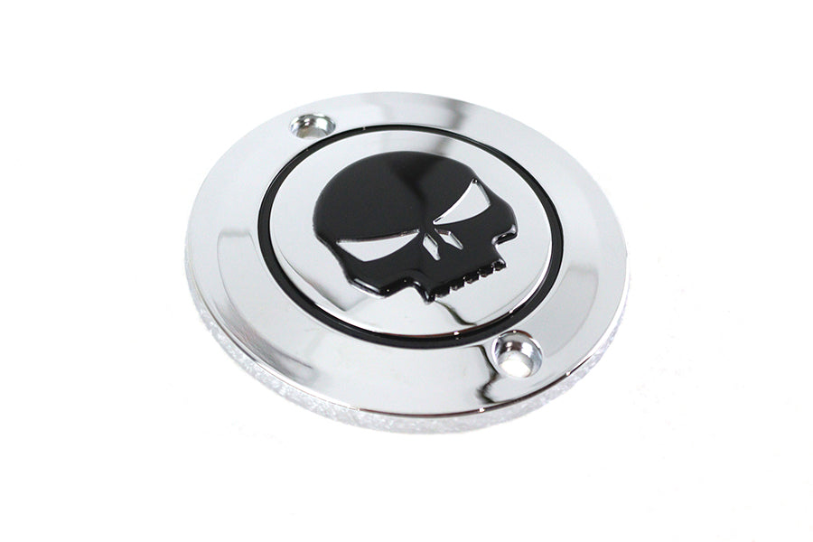 Chrome V-TWIN Skull Ignition System Cover with 2 holes for motorcycle electrical ignition setup.