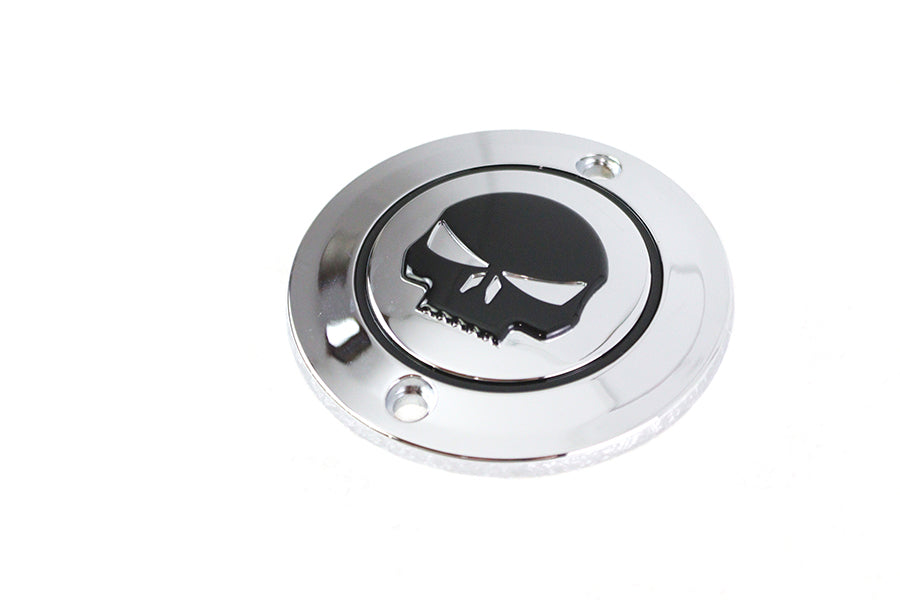Chrome V-TWIN Skull Ignition System Cover with 2-hole design, electrical component accessory for motorcycle ignition systems.