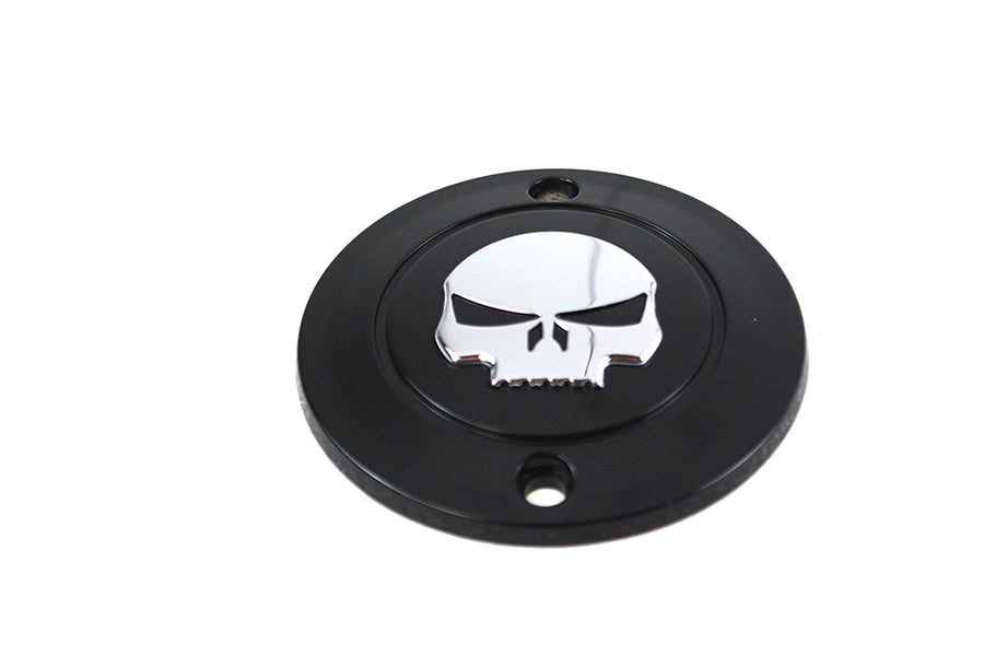 V-TWIN Skull Ignition System Cover in black with two mounting holes, designed for motorcycle electrical components.