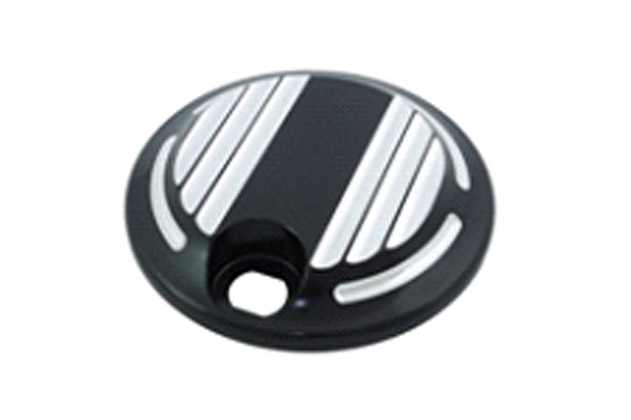 V-TWIN black fuel tank console door for gas tank, showing the sleek, black finish and mounting details on the V-TWIN brand gas tank.